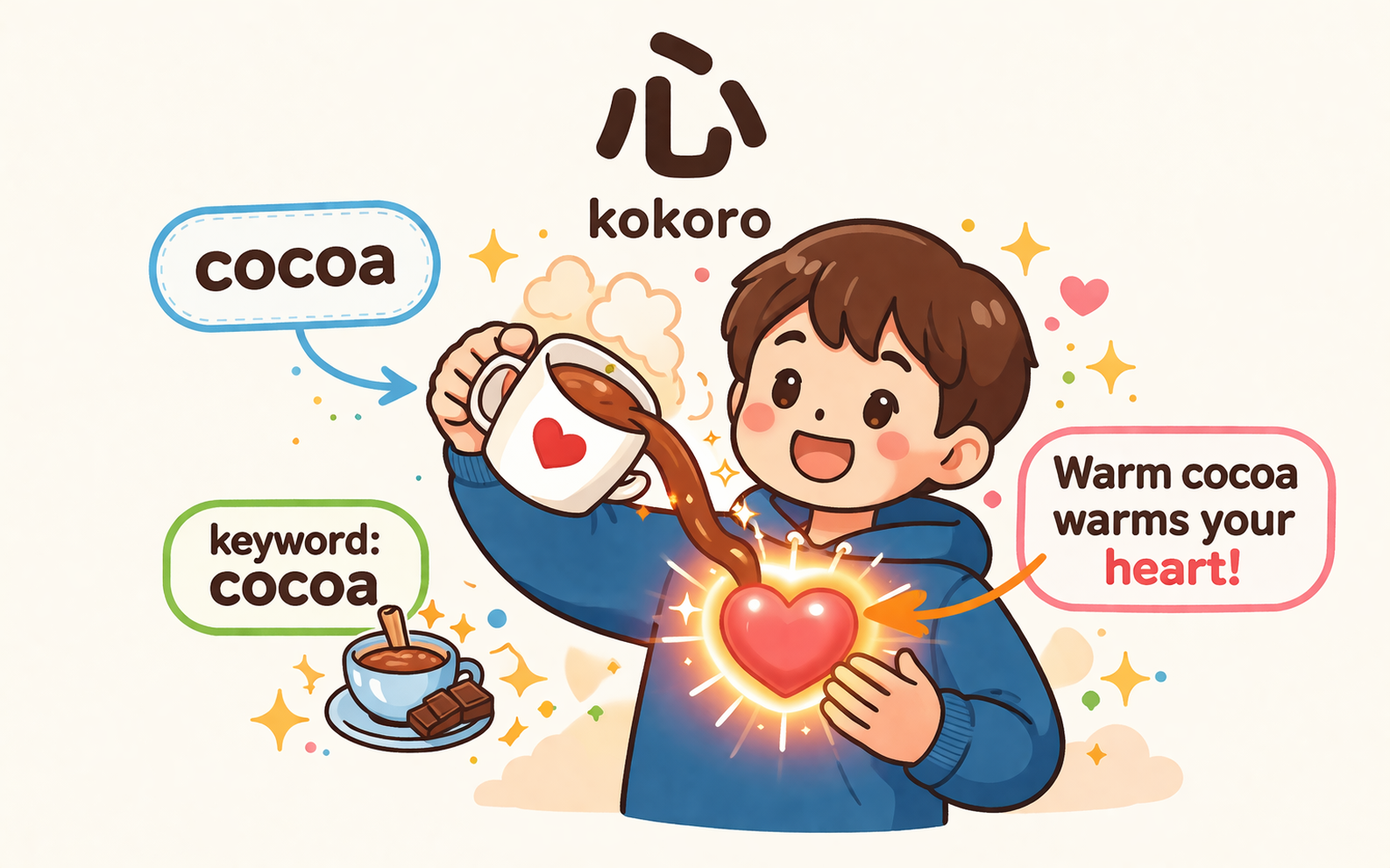 kokoro - warm cocoa warms your heart