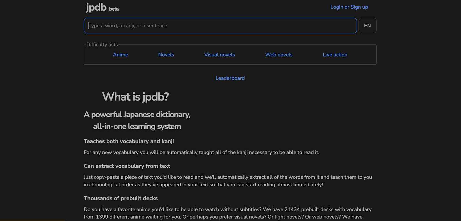 JPDB.io (Vocabulary + SRS)